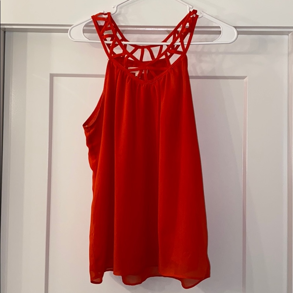 Red High Neck Flowy Tank Top with Cut outs